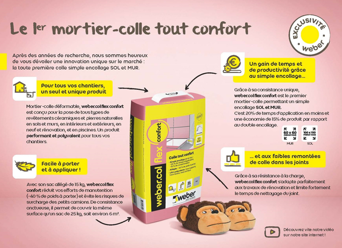 Weber présente le weber.col flex confort, nouveau mortier-colle déformable avec application en simple encollage SOL et MUR	 - Batiweb