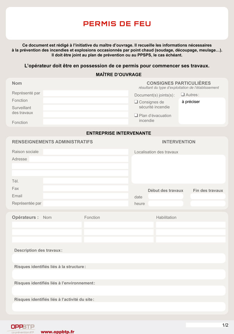 Information prévention : Permis de feu - Batiweb